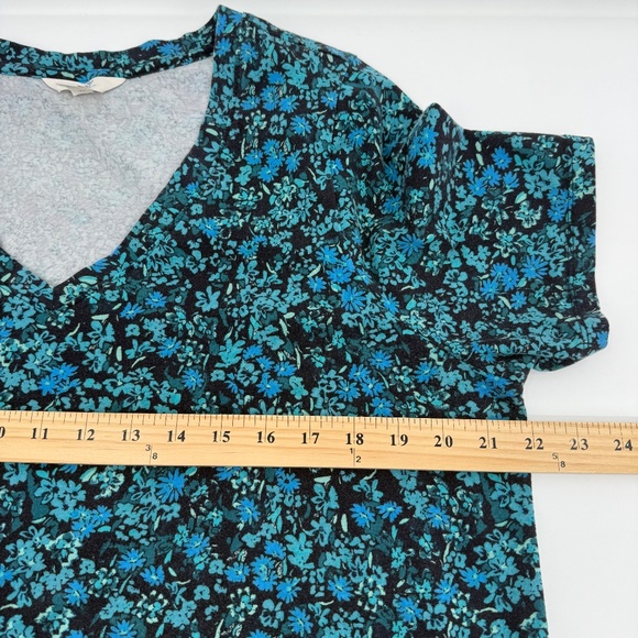 Terra Sky Dress Women 0X Blue Floral Short Sleeve T Shirt V Neck Comfy Pockets - Picture 9 of 11